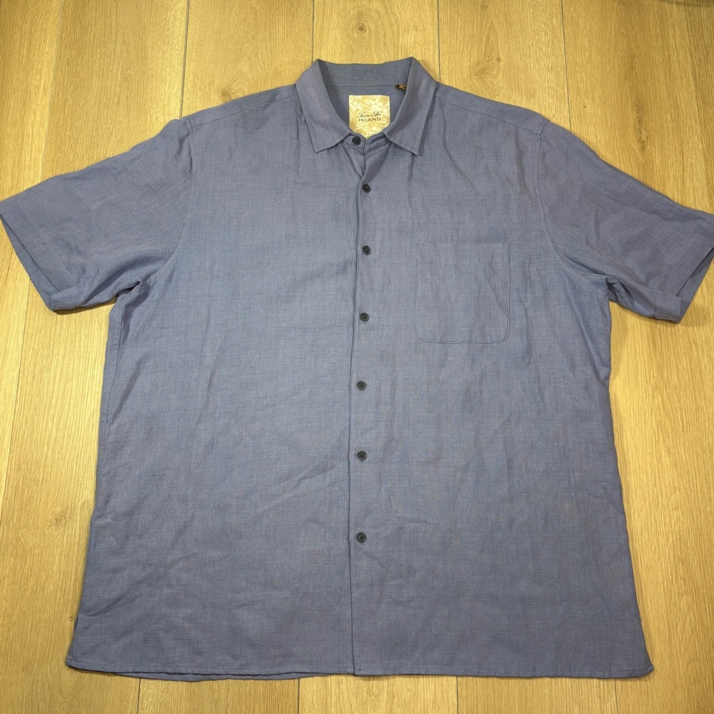 Tasso Elba Island Mens Blue Silk Linen Short Sleeve Button Down Camp Shirt XL